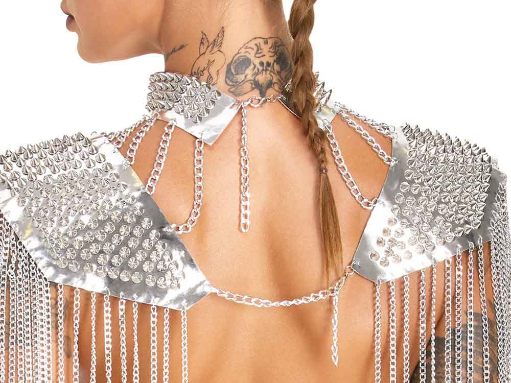 Kragen und Schulterpads mit Spikes - silberfarben