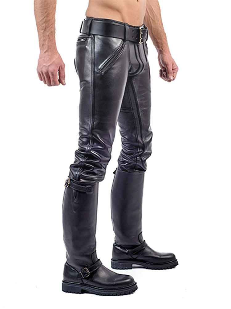 Mister B Leather FXXXer Jeans schwarz - schwarze Paspel