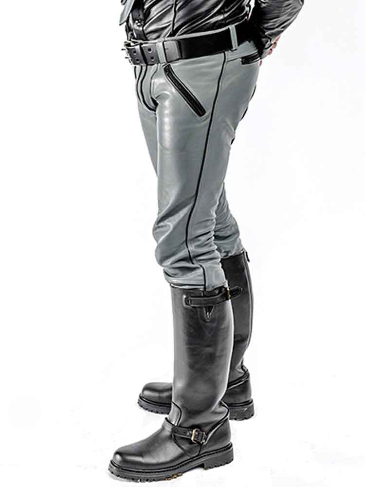 Mister B Leather FXXXer Jeans grau - schwarze Paspel