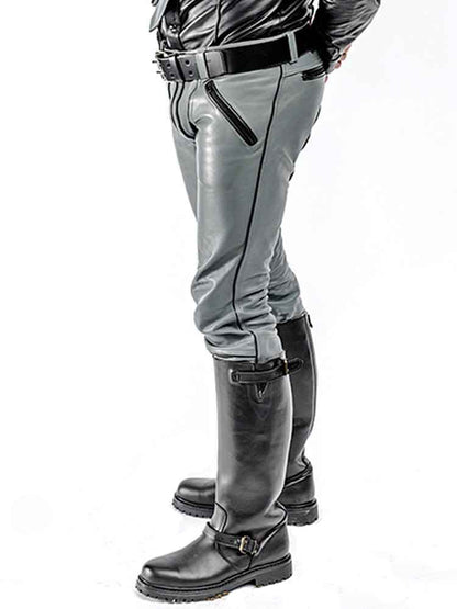 Mister B Leather FXXXer Jeans grau - schwarze Paspel