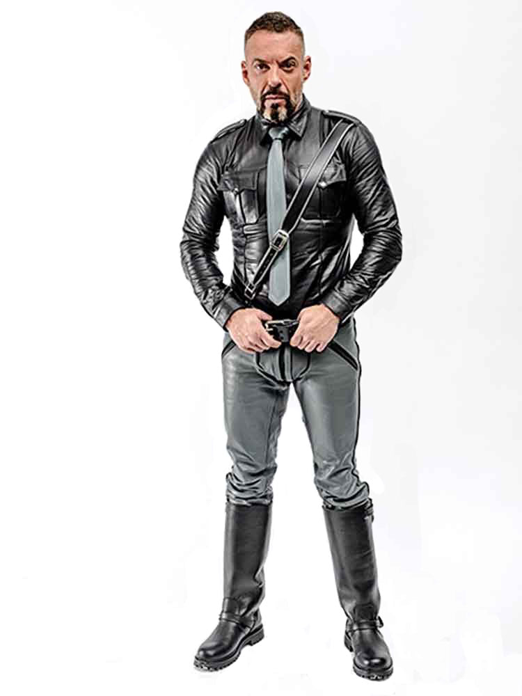 Mister B Leather FXXXer Jeans grau - schwarze Paspel
