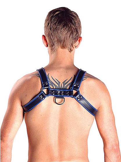 Mister B Leather Chest/Brust Harness, schwarz-blau