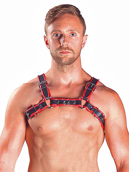 Mister B Leather Chest/Brust Harness, schwarz-rot - S - auf Bestellung