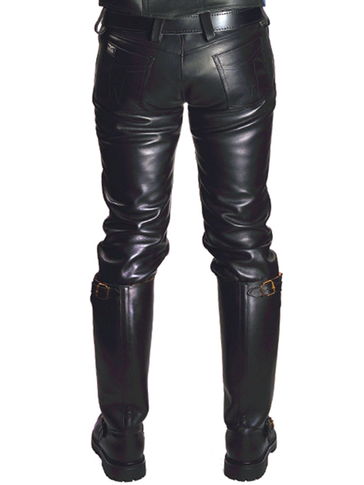 Mister B Leder Jeans Zip-Fly Verschluss