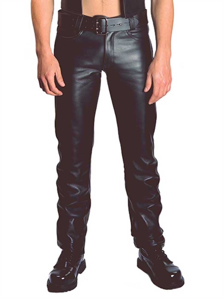Mister B Leder Jeans Button-Fly Verschluss