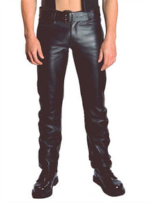 Mister B Leder Jeans Button-Fly Verschluss