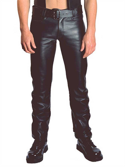 Mister B Leder Jeans Button-Fly Verschluss