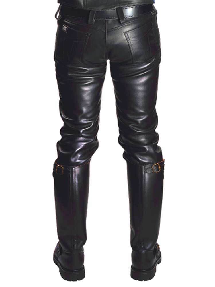 Mister B Leder Jeans Button-Fly Verschluss