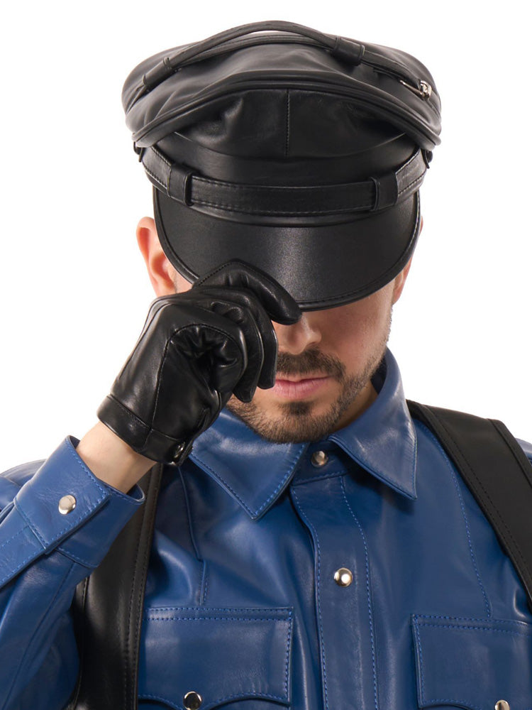 Mister B Leder-Biker-Kappe schwarz