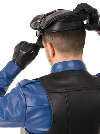 Mister B Leder-Biker-Kappe schwarz