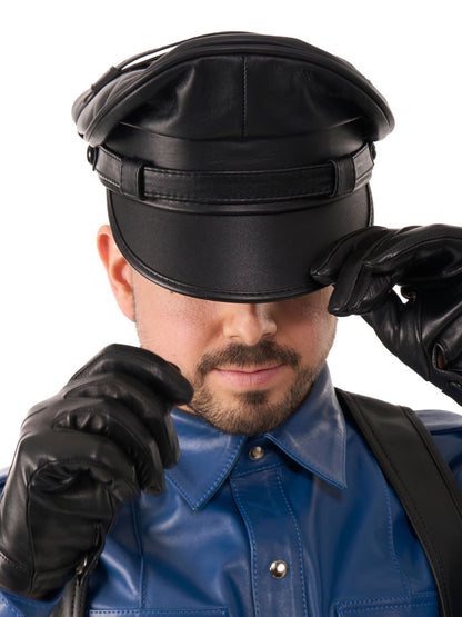 Mister B Leder-Biker-Kappe schwarz