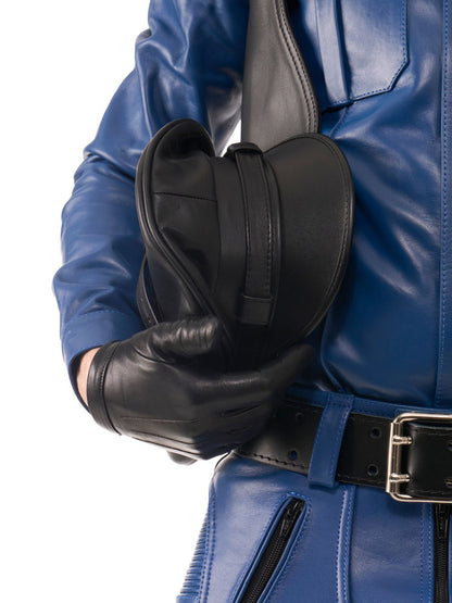 Mister B Leder-Biker-Kappe schwarz