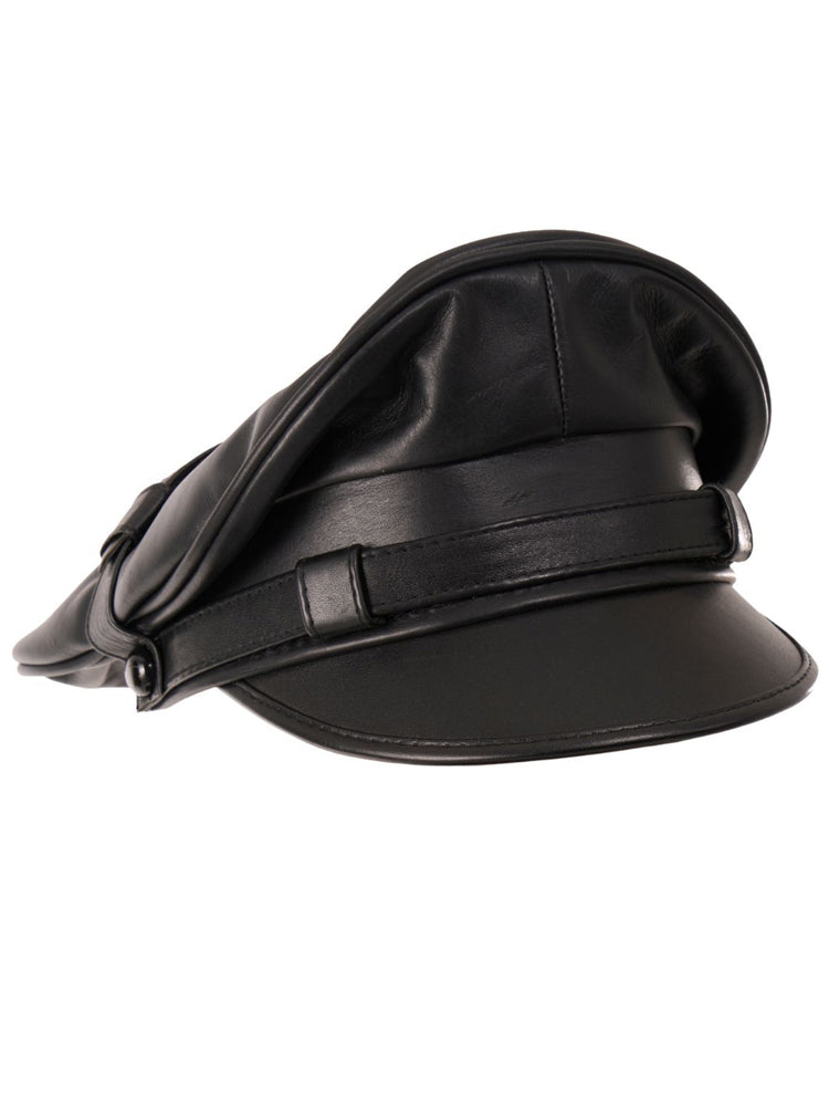 Mister B Leder-Biker-Kappe schwarz