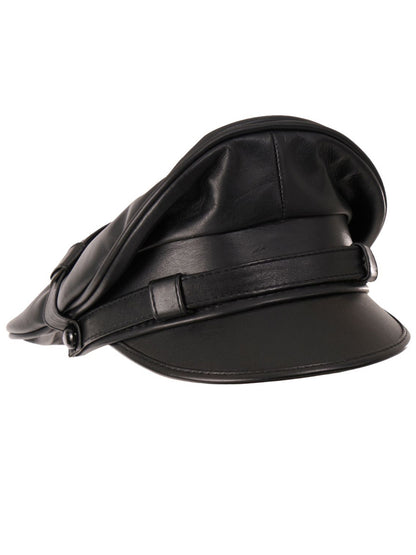 Mister B Leder-Biker-Kappe schwarz