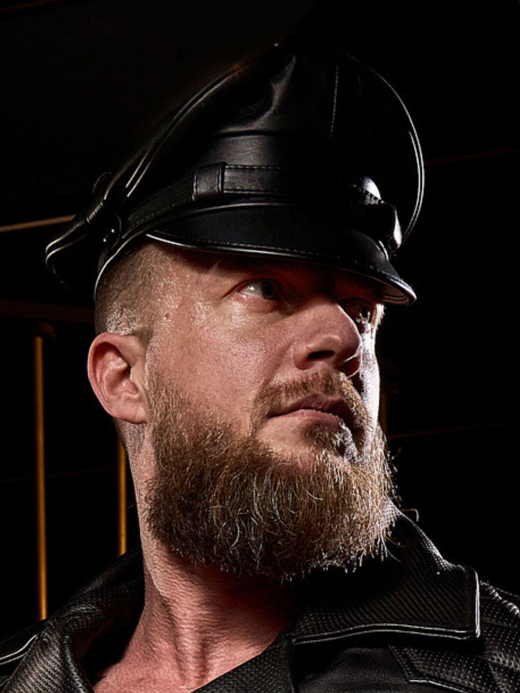 Mister B Leder-Biker-Kappe schwarz