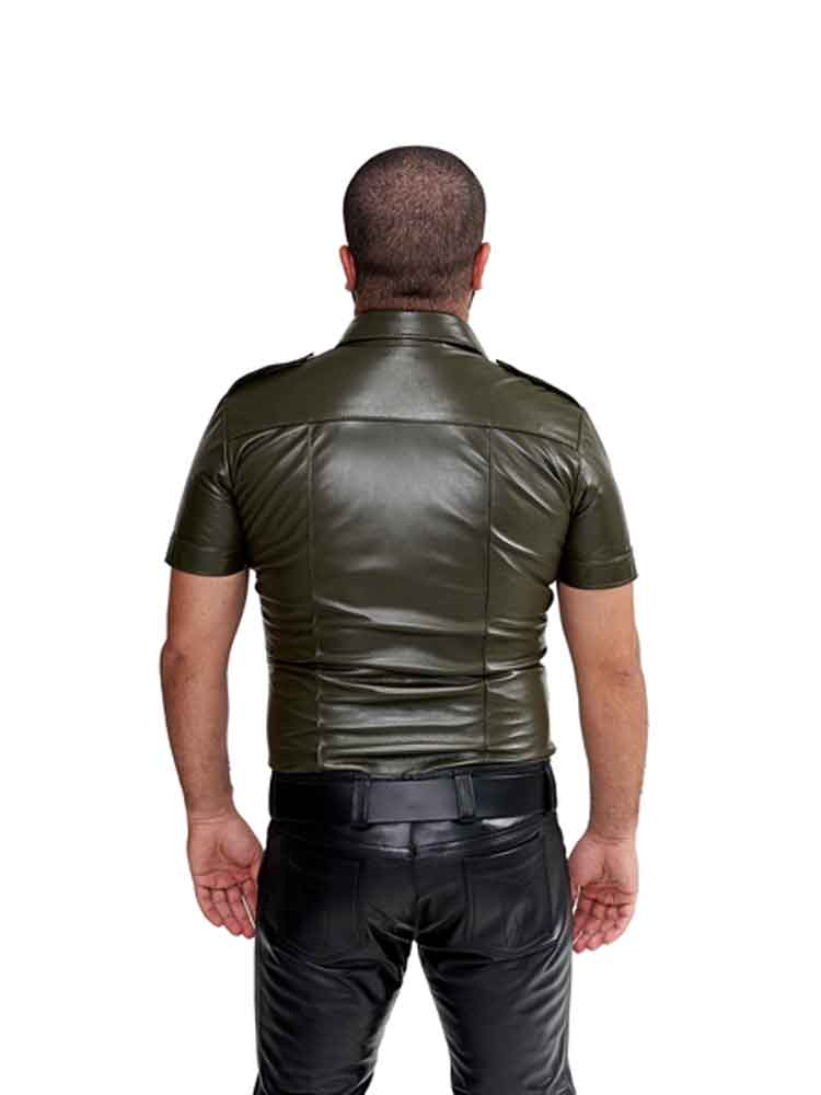 Mister B Leder Polizeihemd - olivgrün