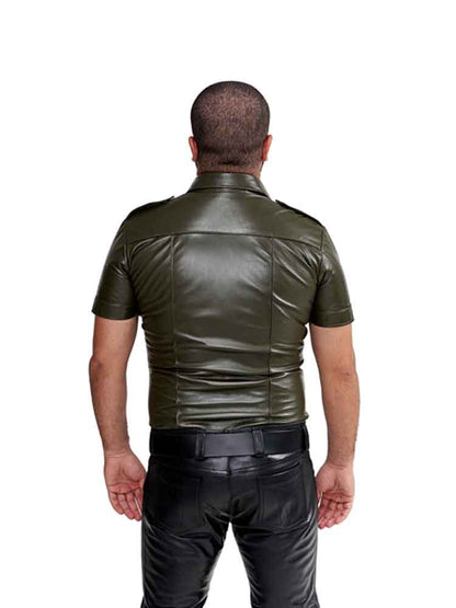 Mister B Leder Polizeihemd - olivgrün