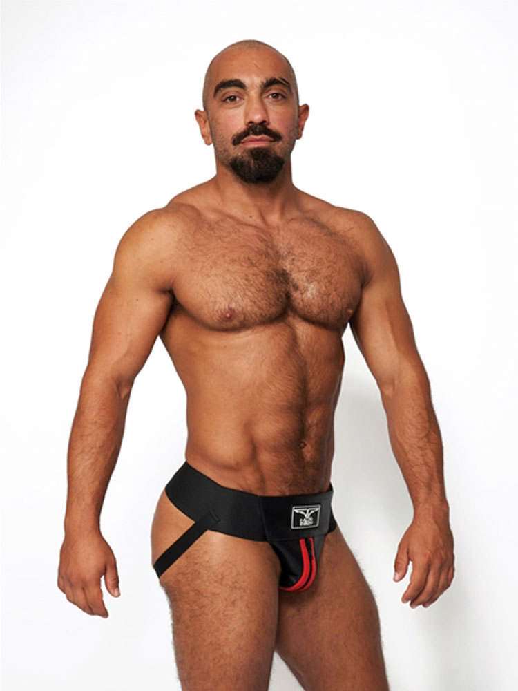 Mister B Leder Premium Jock - schwarz-rot