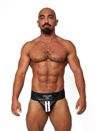 Mister B Leder Premium Jock - schwarz-weiss