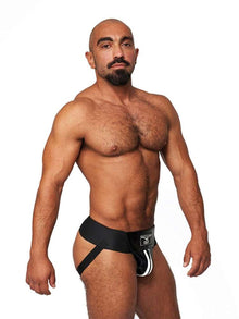 Mister B Leder Premium Jock - schwarz-weiss