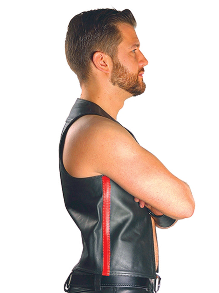 Mister B Lederweste Muscle-Vest - roter Seitenstreifen
