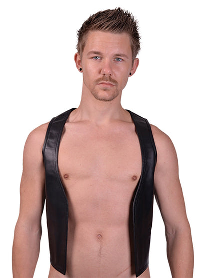 Mister B Lederweste Muscle-Vest - roter Seitenstreifen