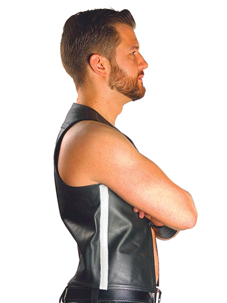 Mister B Lederweste Muscle-Vest - weißer Seitenstreifen