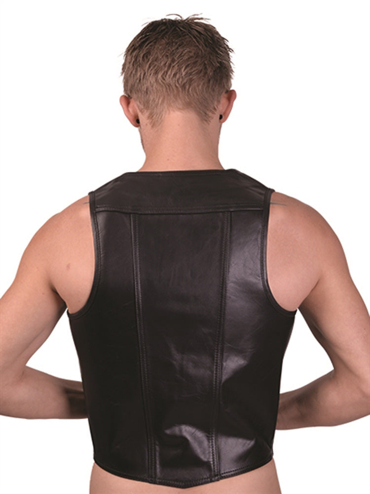Mister B Lederweste Muscle-Vest - weißer Seitenstreifen