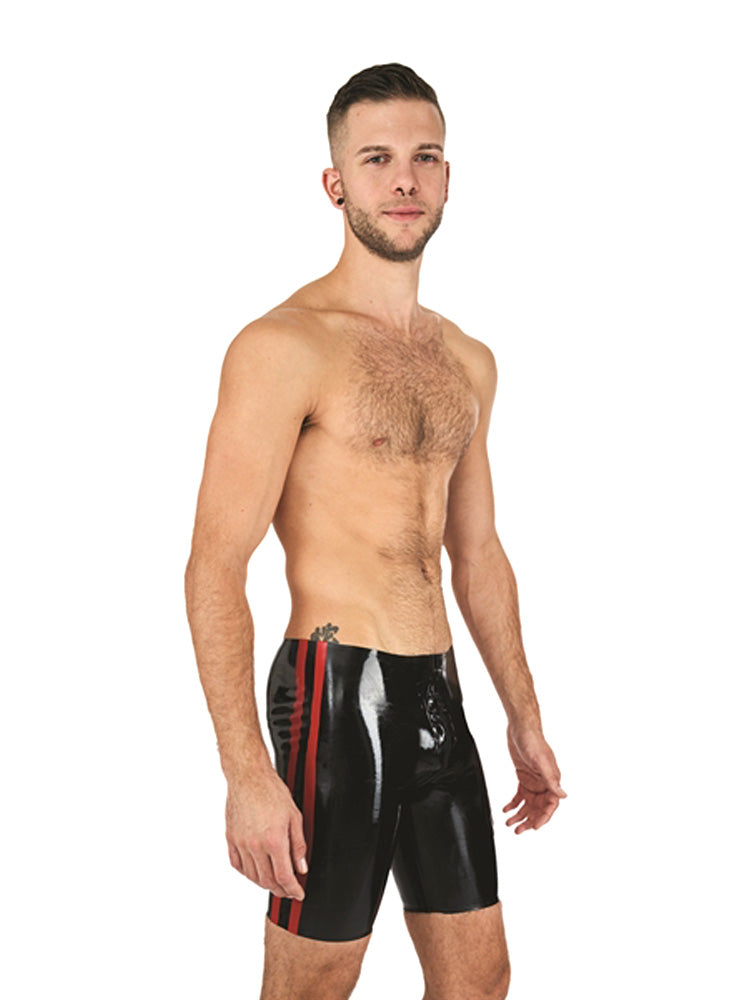 MISTER B Rubber Fucker Shorts schwarz mit roten Streifen