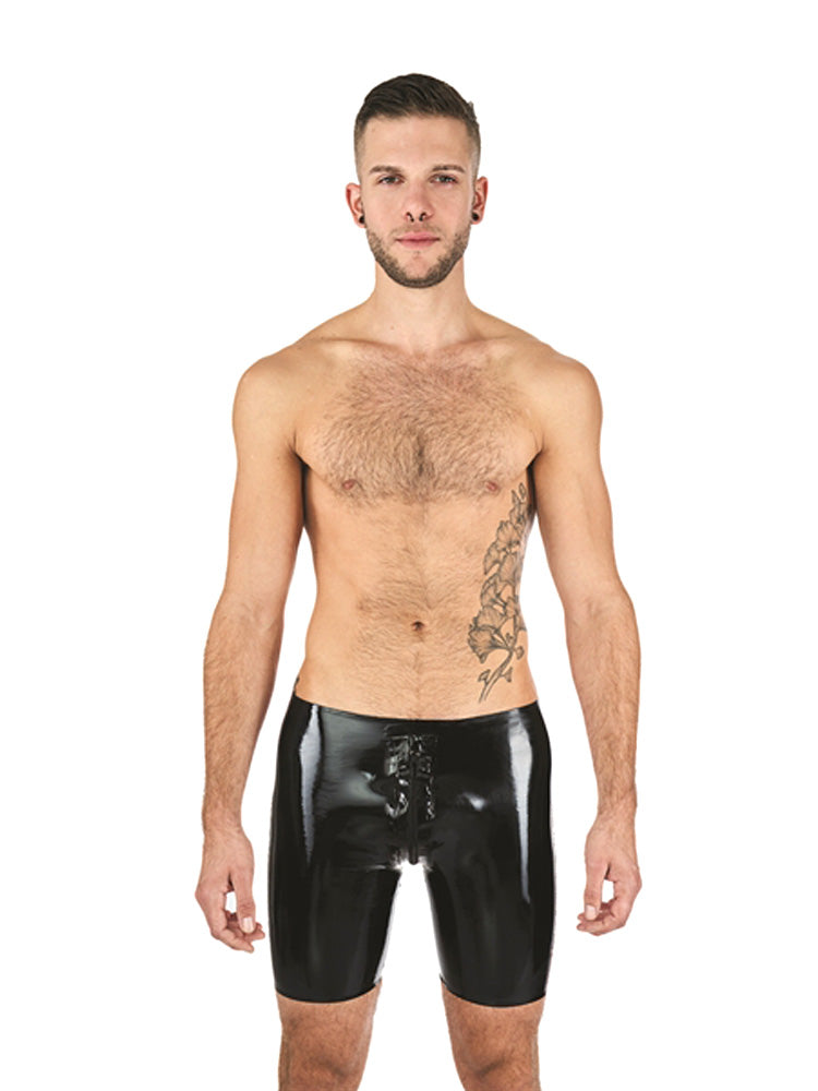 MISTER B Rubber Fucker Shorts schwarz mit roten Streifen