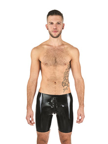 MISTER B Rubber Fucker Shorts schwarz mit roten Streifen