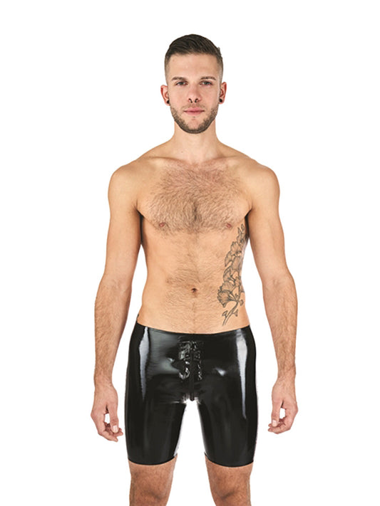 MISTER B Rubber Fucker Shorts schwarz mit roten Streifen