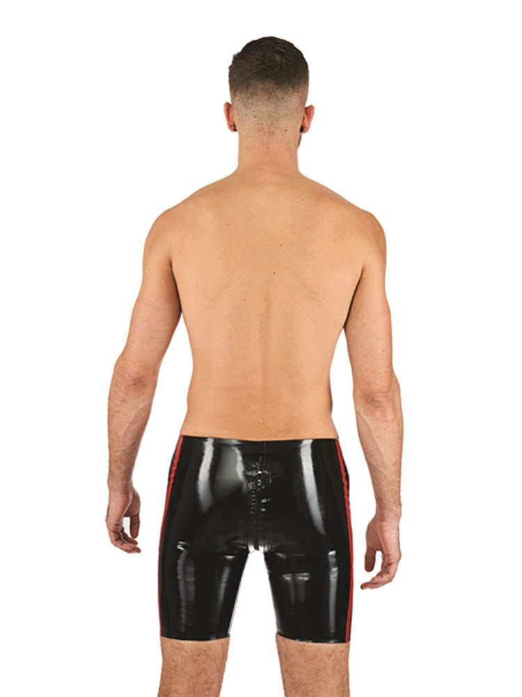 MISTER B Rubber Fucker Shorts schwarz mit roten Streifen