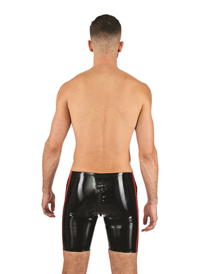 MISTER B Rubber Fucker Shorts schwarz mit roten Streifen