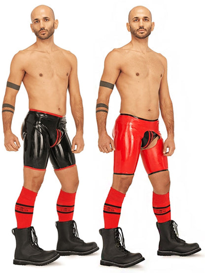 MISTER B Rubber Short Chaps Reversible schwarz-rot