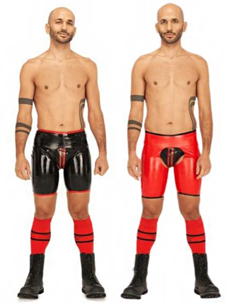 MISTER B Rubber Short Chaps Reversible schwarz-rot