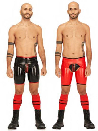 MISTER B Rubber Short Chaps Reversible schwarz-rot