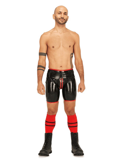MISTER B Rubber Short Chaps Reversible schwarz-rot