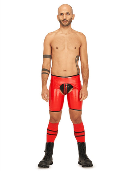 MISTER B Rubber Short Chaps Reversible schwarz-rot