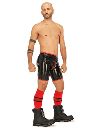 MISTER B Rubber Short Chaps Reversible schwarz-rot