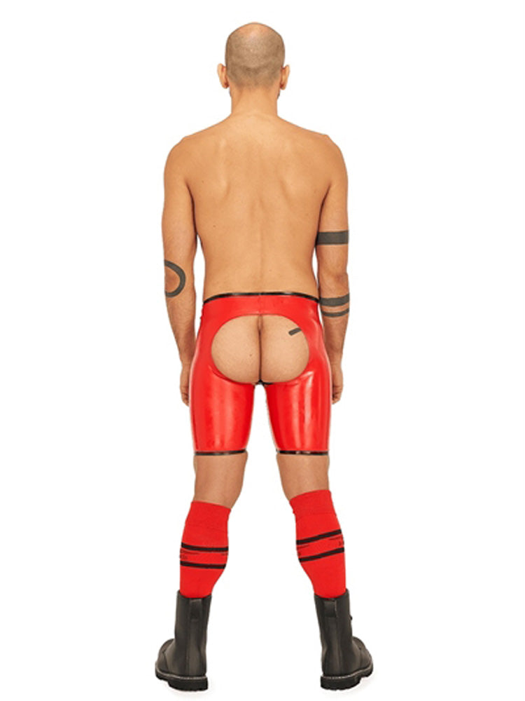 MISTER B Rubber Short Chaps Reversible schwarz-rot