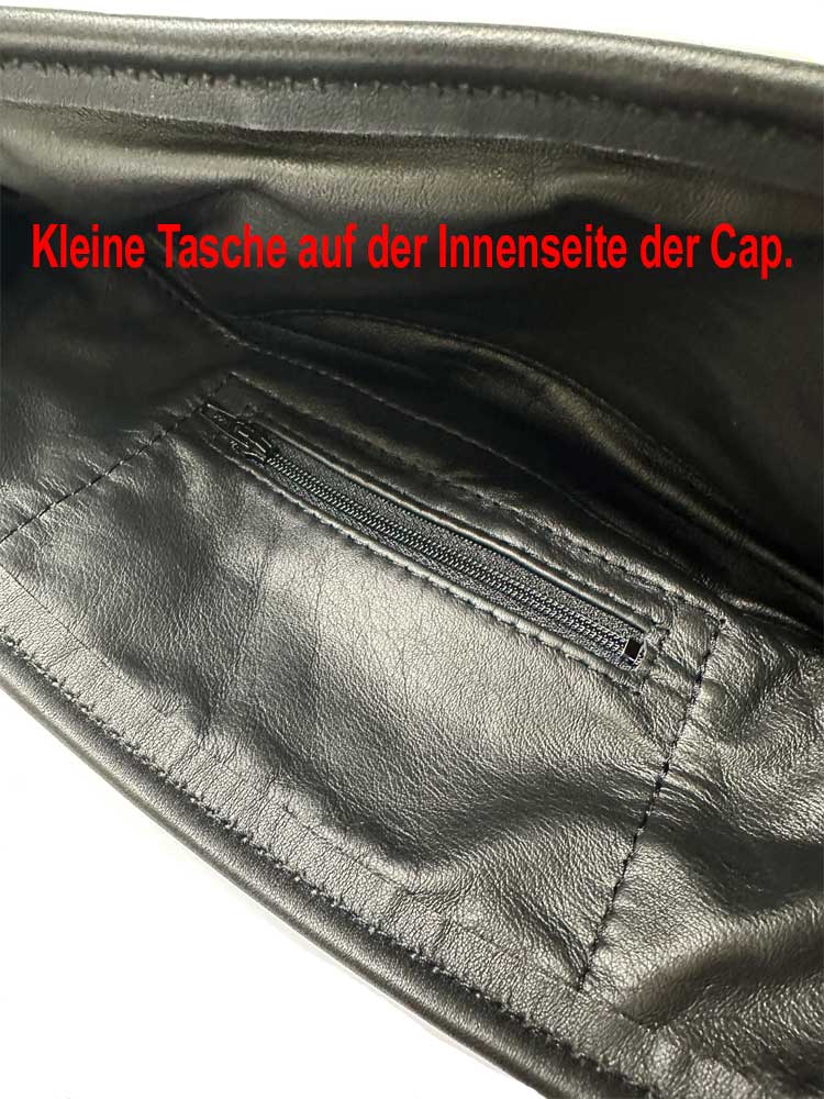 Mister S Leder Garrison-Mütze Leder mit schwarzer Paspel