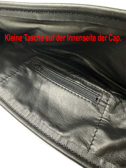 Mister S Leder Garrison-Mütze Leder mit schwarzer Paspel