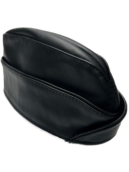 Mister S Leder Garrison-Mütze Leder mit schwarzer Paspel