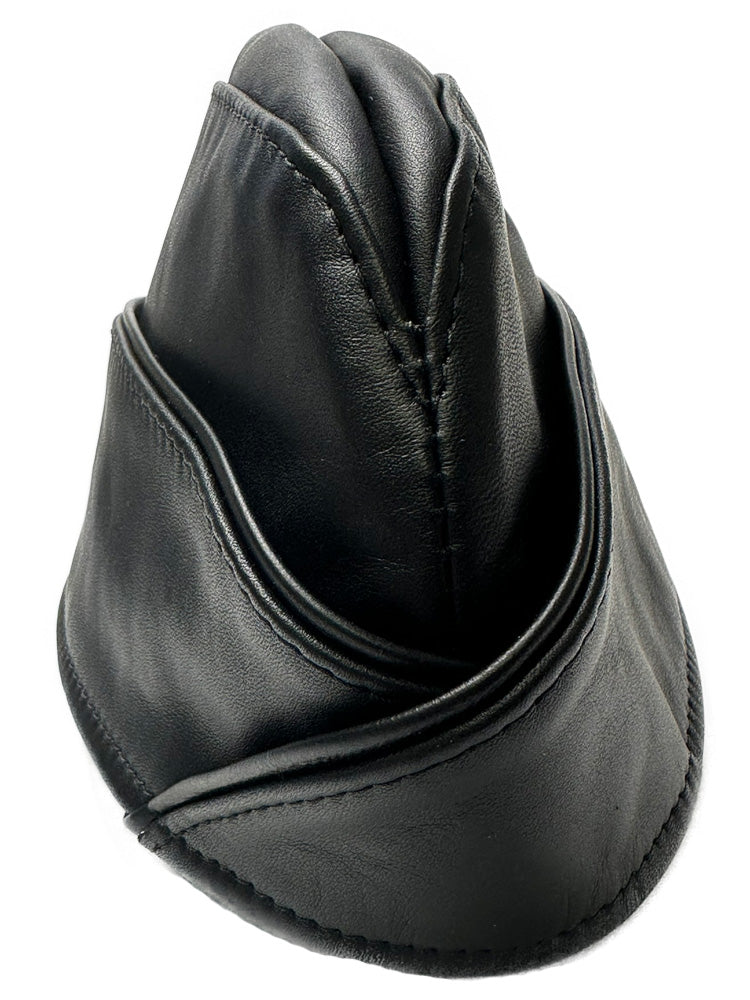 Mister S Leder Garrison-Mütze Leder mit schwarzer Paspel