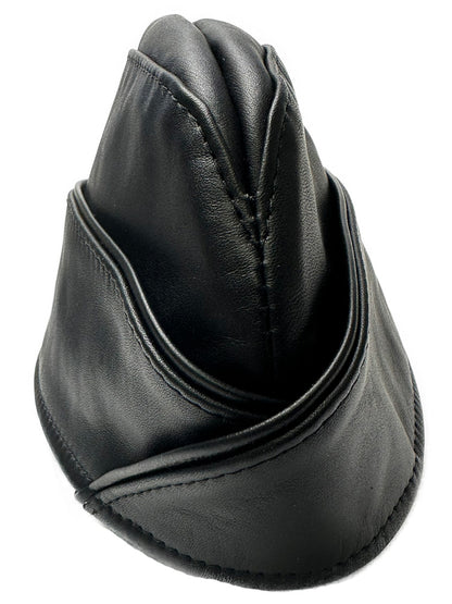 Mister S Leder Garrison-Mütze Leder mit schwarzer Paspel