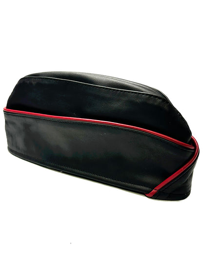 Mister S Leder Garrison-Mütze Leder mit roter Paspel