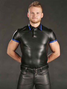 Mister S Lammleder-Poloshirt - blauer Streifen