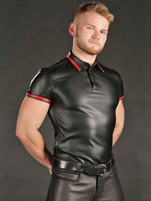 Mister S Lammleder-Poloshirt - roter Streifen