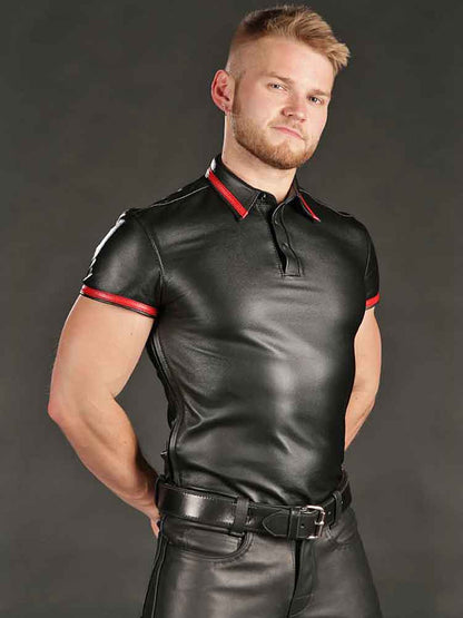 Mister S Lammleder-Poloshirt - roter Streifen